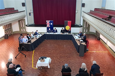 Councillors sitting a a table taken from the balcony of the Daylesford Town Hall