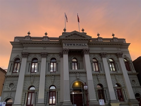 Daylesford Town Hall at sunset