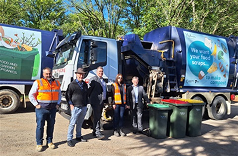 Scott Wade, Cr Tim Drylie, Bradley Thomas, Chantelle Hatzinikitas and Bruce Lucas web in front a truck with new branding